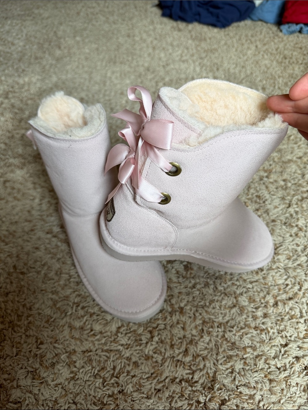 Kids Pink bow mid calf boots